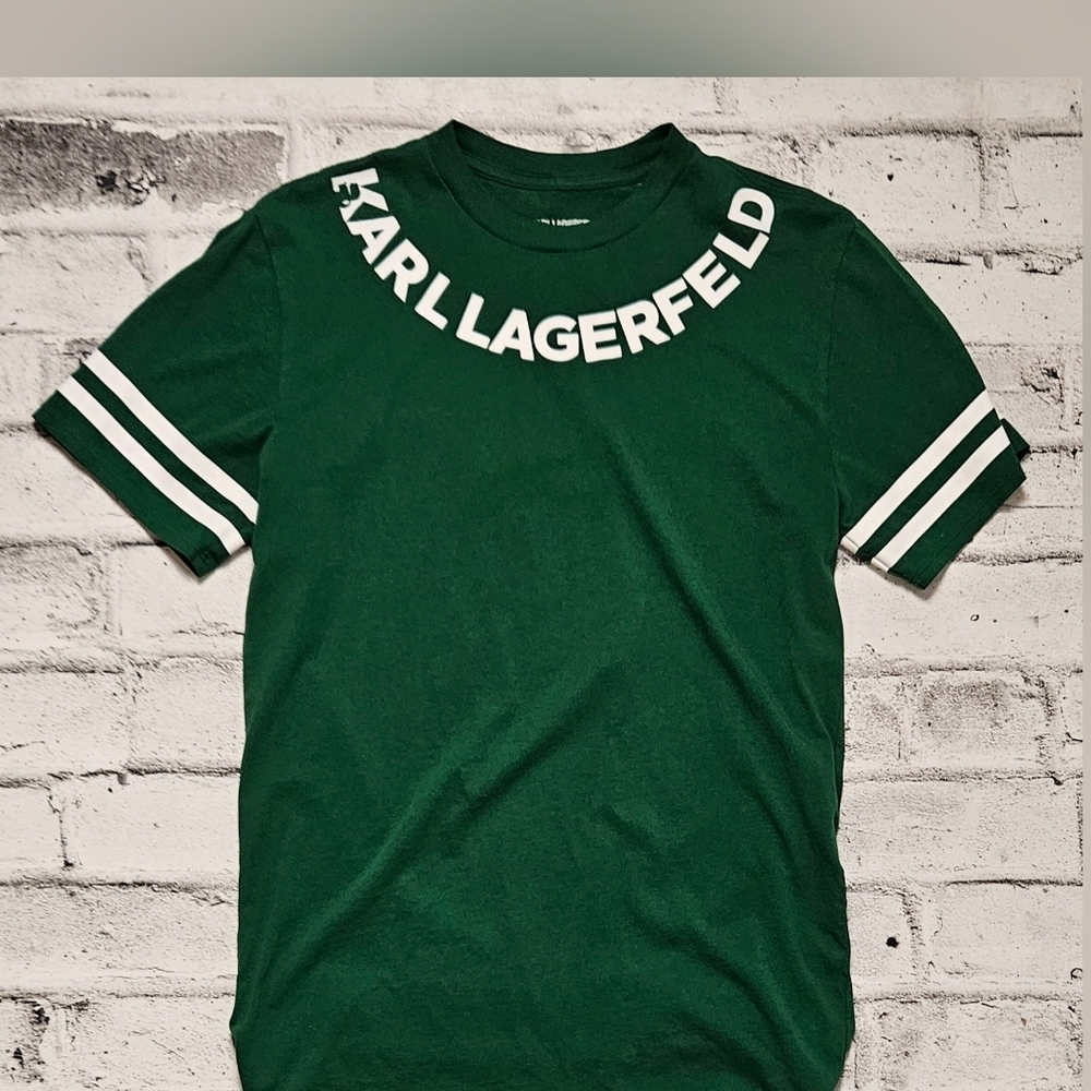 Karl Lagerfeld Paris Logo Tee Green Varsity Stripe XS